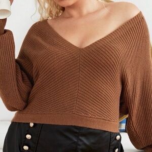 V-Neck Brown Wrap Sweater
